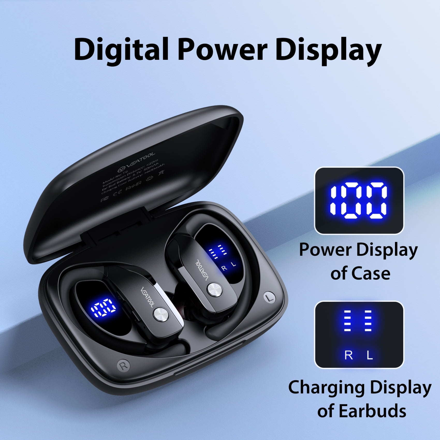 VEAT00L Wireless Earbuds Bluetooth Headphone Sport, Bluetooth 5.4 Earbud, 72Hrs Earphone with Earhook, Noise Cancelling Mic, IP7 Waterproof Headset for Workout/Running