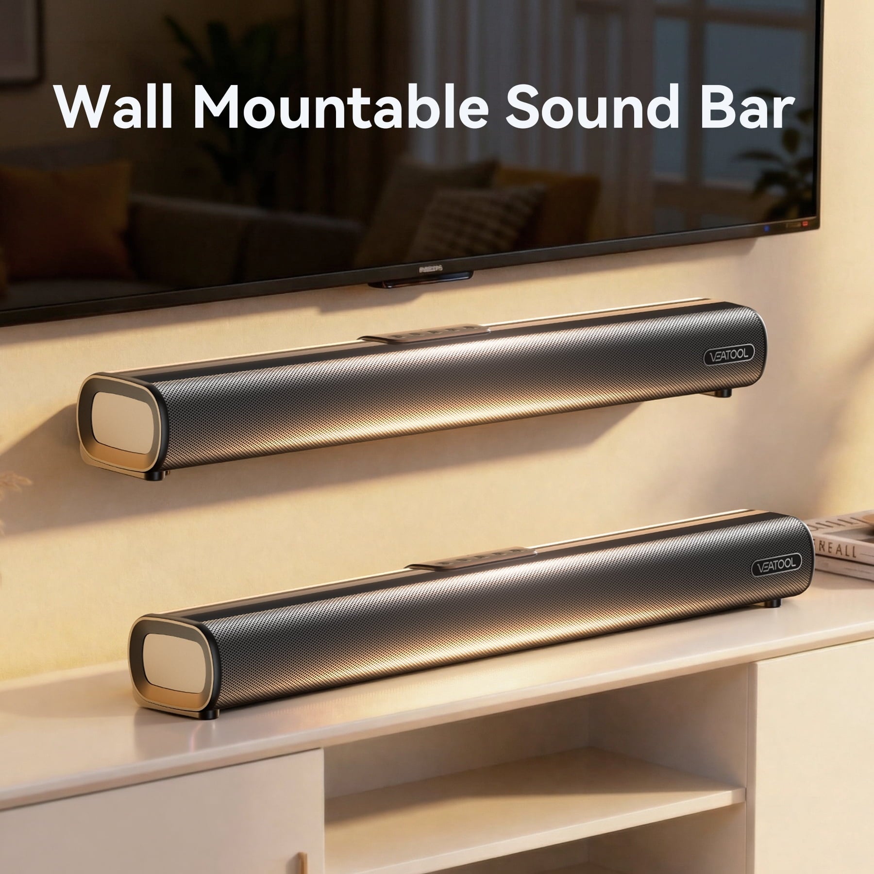 2.1ch Sound Bars for TV, Soundbar with Subwoofer, Wired & Wireless Bluetooth 5.4 3D Surround Speakers, Optical/HDMI/AUX/RCA/USB Connection, Wall Mountable, Remote Control